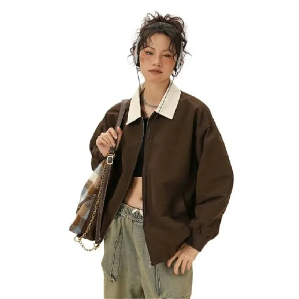 Lightweight Vintage Barn Jacket with Corduroy Collar, Zip Up